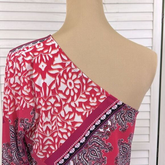 Chico's Top Size 2 (12) Pink Asymmetrical Shoulder - Picture 6 of 12